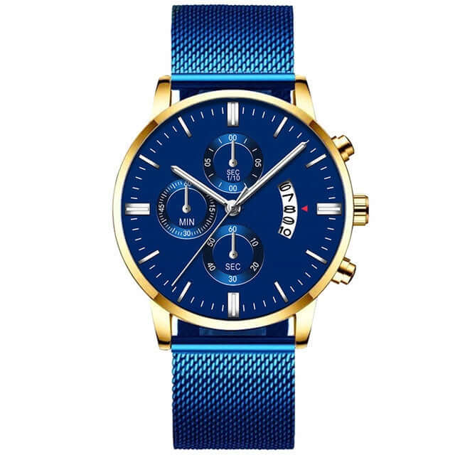 Mens Business Luxury Mesh Band Quartz Wrist Watch stainless steel case 4.2cm.