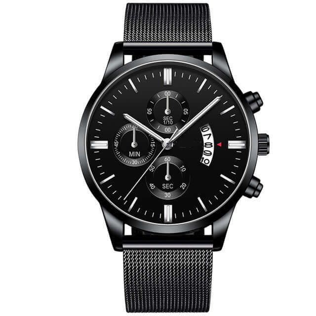 Mens Business Luxury Mesh Band Quartz Wrist Watch decorative small dials.