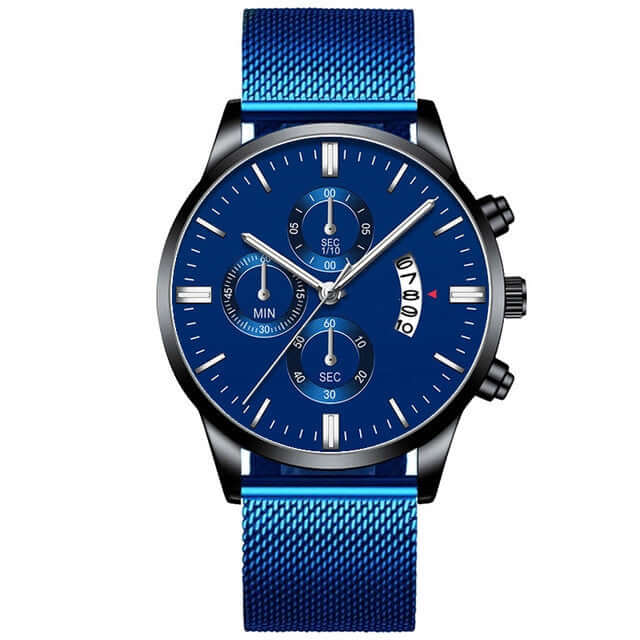 Mens Business Luxury Mesh Band Quartz Wrist Watch silver mesh band watch.