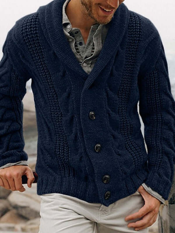 Mens Casual Knit Cardigan Sweater Jacket front view