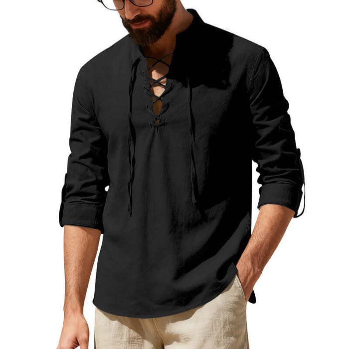 Men's Casual Long Sleeve Linen Henley Shirt Stylish Henley Neck Design