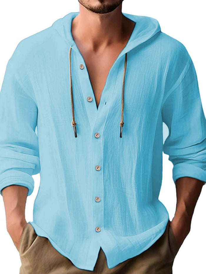 Mens Casual Long Sleeve Polyester Cardigan Top sky blue
