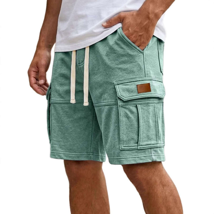 Men's Casual Summer Cargo Shorts With Pockets light green casual shorts laid flat on clean table