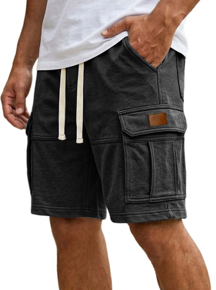 Men's Casual Summer Cargo Shorts With Pockets sleek black sporty shorts showing straight leg style lines