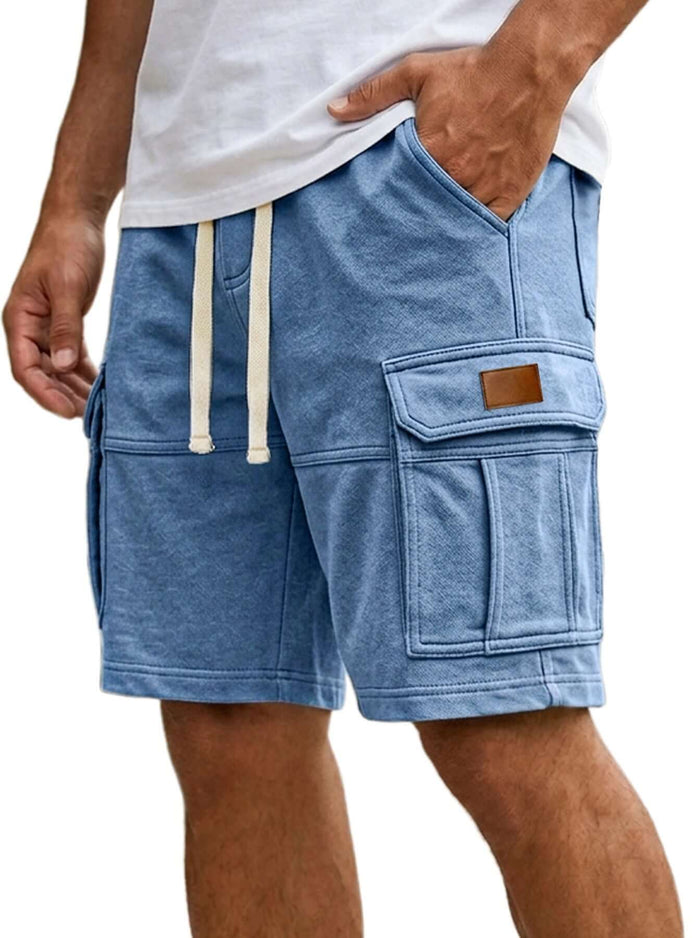 Men's Casual Summer Cargo Shorts With Pockets crisp navy blue striped technical fabric view