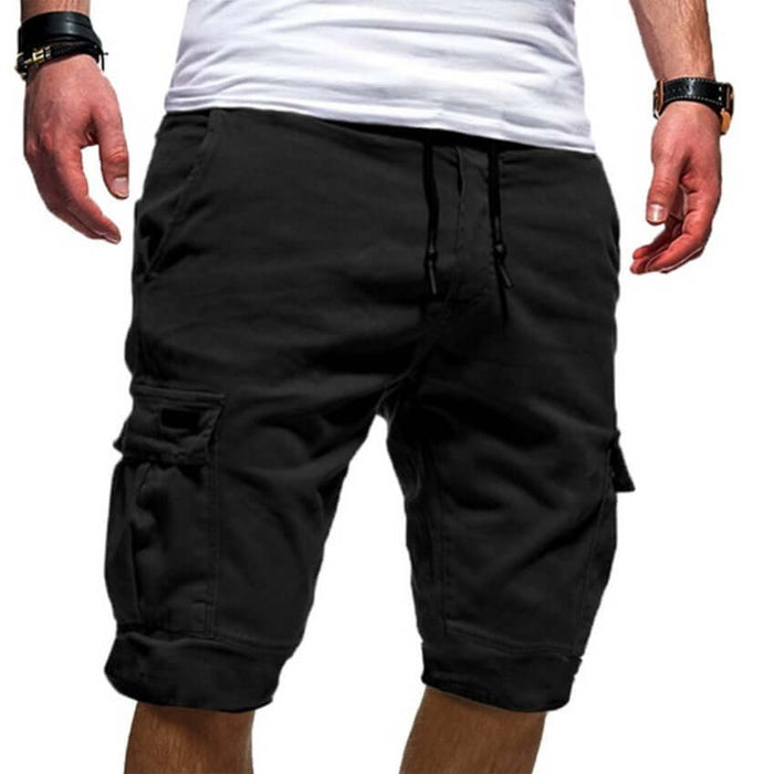 Men's Casual Tactical Cargo Shorts in black color, featuring multiple pockets and a comfortable fit.