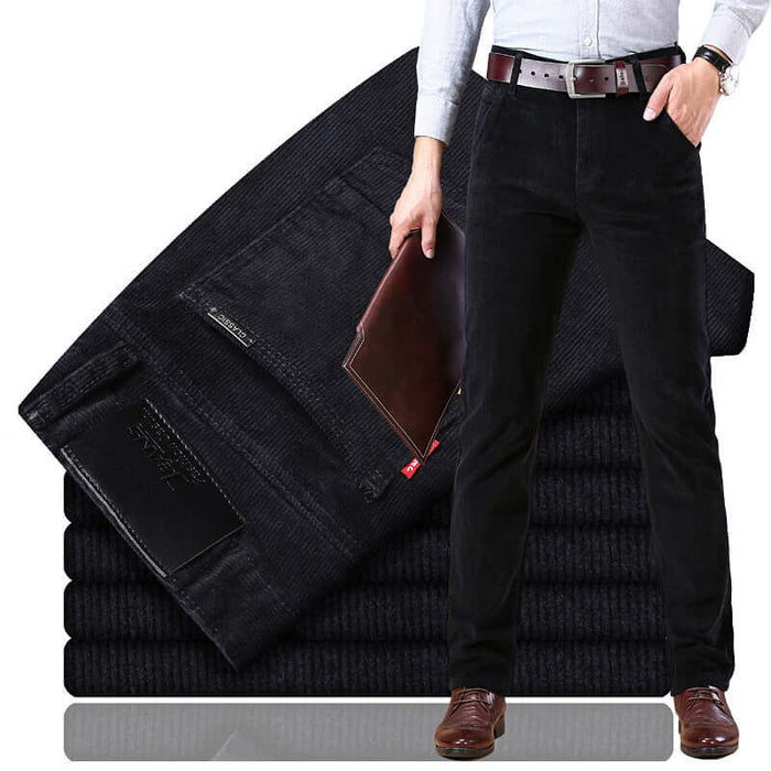 Mens Corduroy Trousers blue casual straight leg.