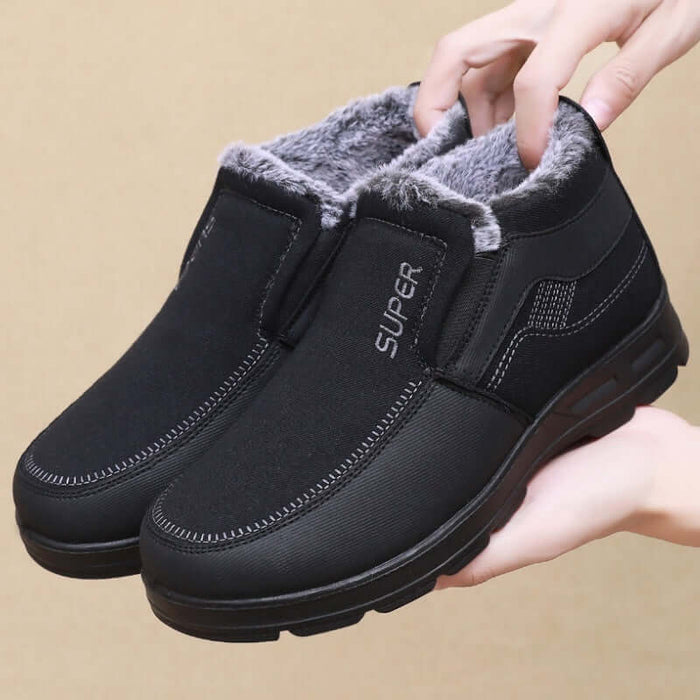 Men's Cotton Shoes Fleece Lined Warm Winter Boots elegant clean black edition showcasing a traditional comfort silhouette