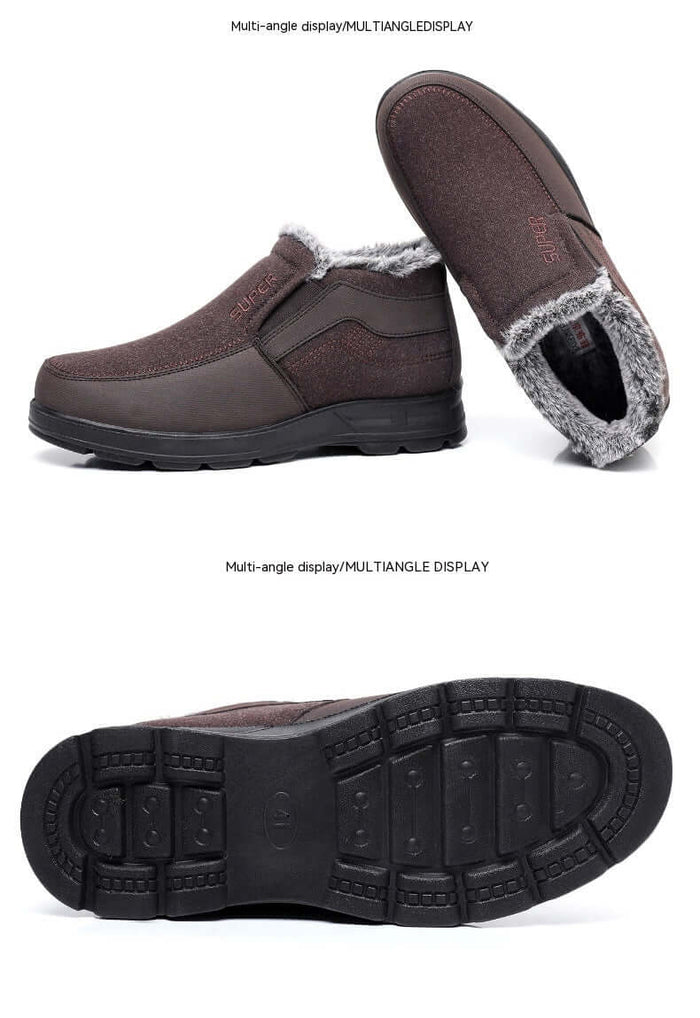 Men's Cotton Shoes Fleece Lined Warm Winter Boots heavy-duty textured polyurethane sole unit focusing on slip-resistant traction
