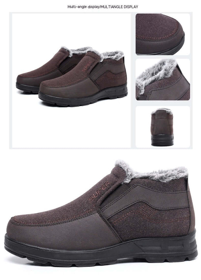 Men's Cotton Shoes Fleece Lined Warm Winter Boots refined dual-line durable textile stitching highlighting solid footwear craftsmanship