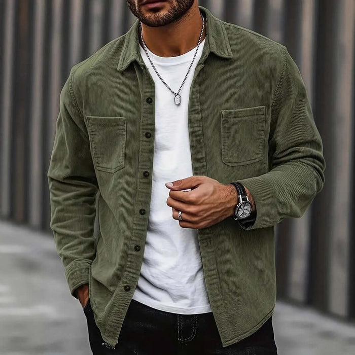 Mens Fashion Corduroy Spring Button Jacket Coat army green