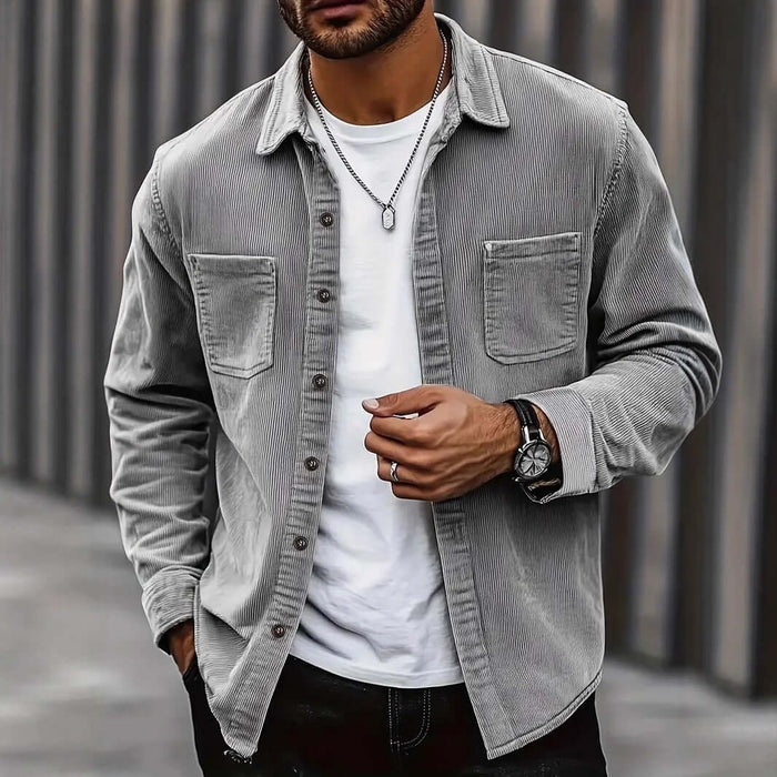 Mens Fashion Corduroy Spring Button Jacket Coat gray casual