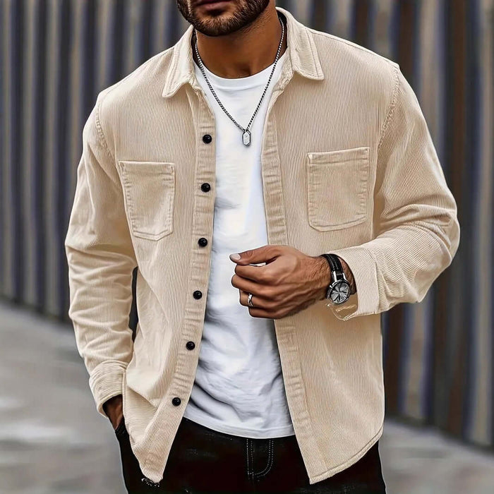Mens Fashion Corduroy Spring Button Jacket Coat size S length 72.5