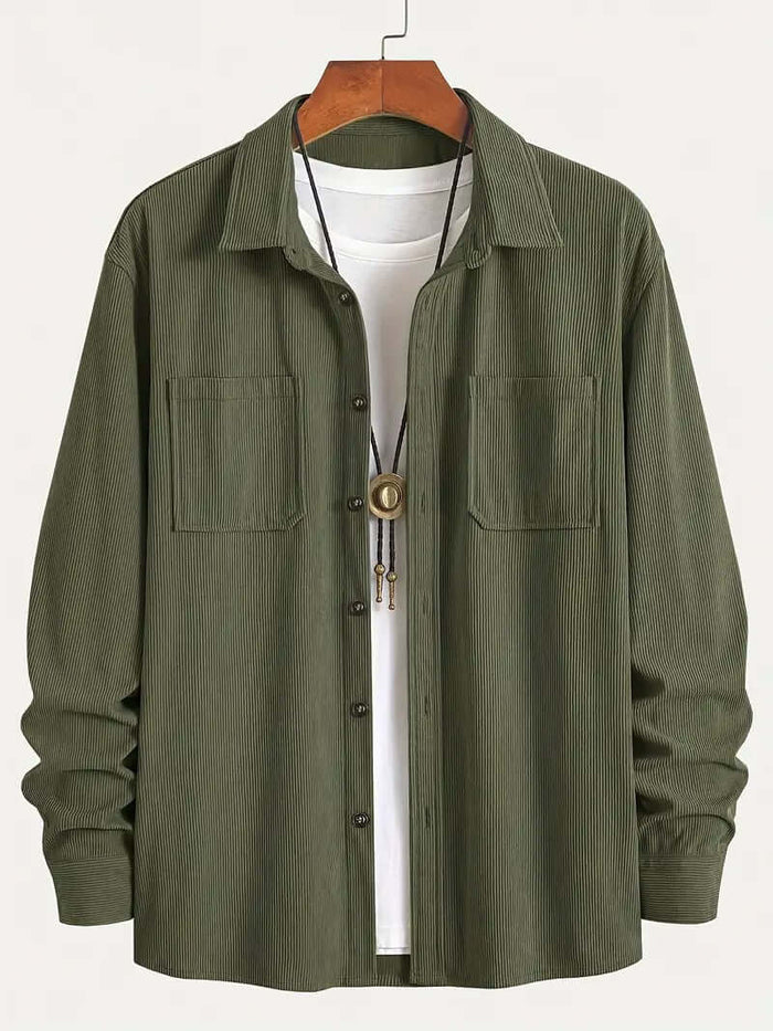 Mens Fashion Corduroy Spring Button Jacket Coat size L shoulder 50.3