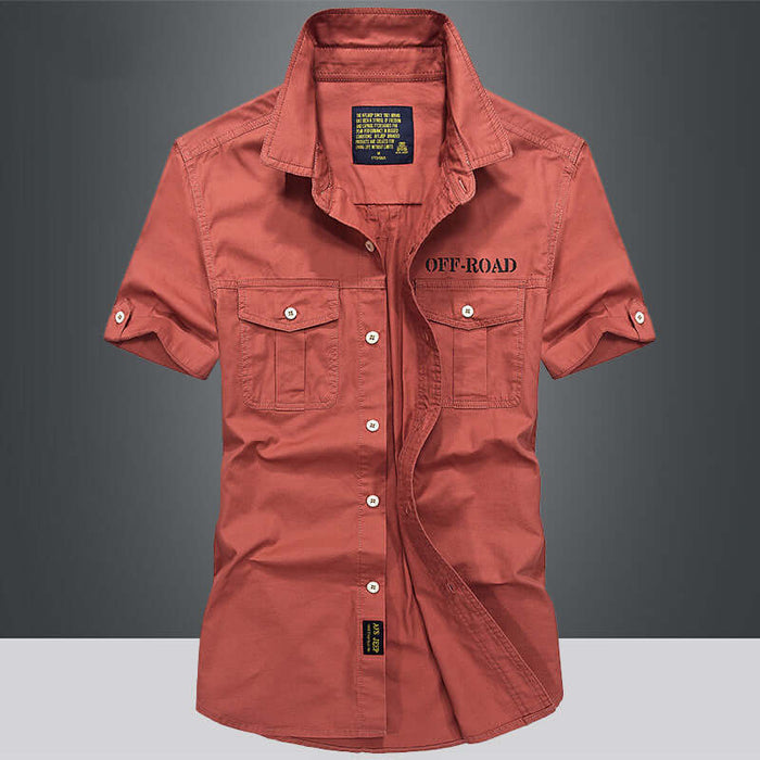 Mens Fashion Loose Cargo Pure Cotton Shirt brick red