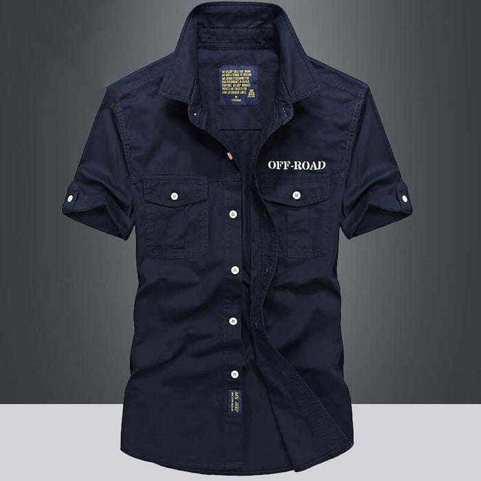 Mens Fashion Loose Cargo Pure Cotton Shirt khaki color