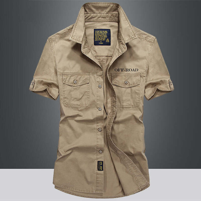 Mens Fashion Loose Cargo Pure Cotton Shirt army green