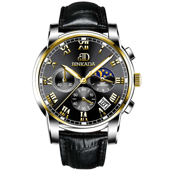 Mens Fashion Quartz Watch Waterproof Stainless leather belt blue.