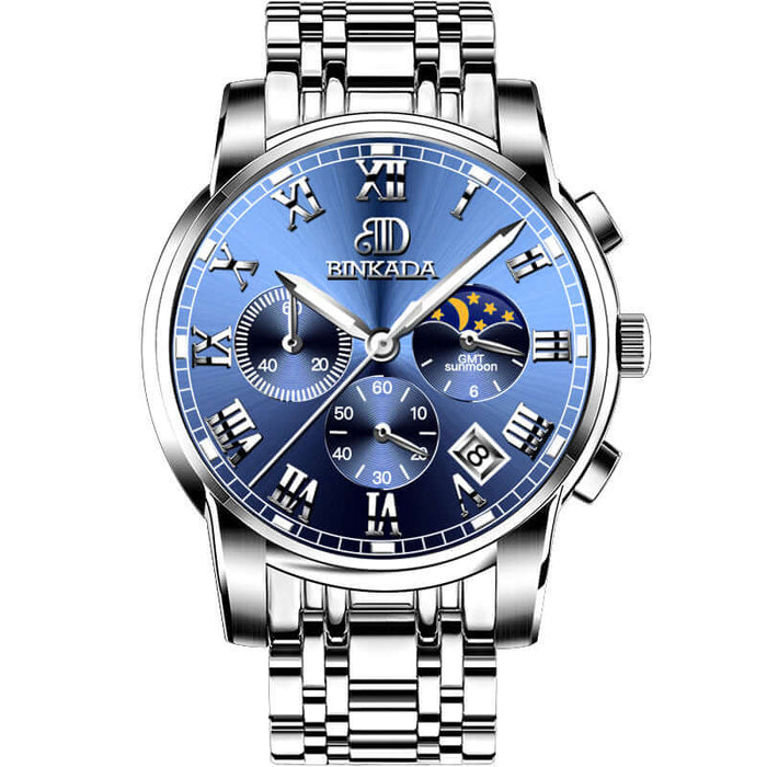 Mens Fashion Quartz Watch Waterproof Stainless leather belt white.