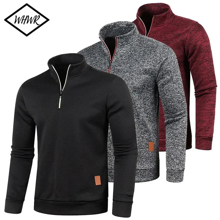 Mens Half Zip Turtleneck Sweatshirt Solid Color Pullover front view