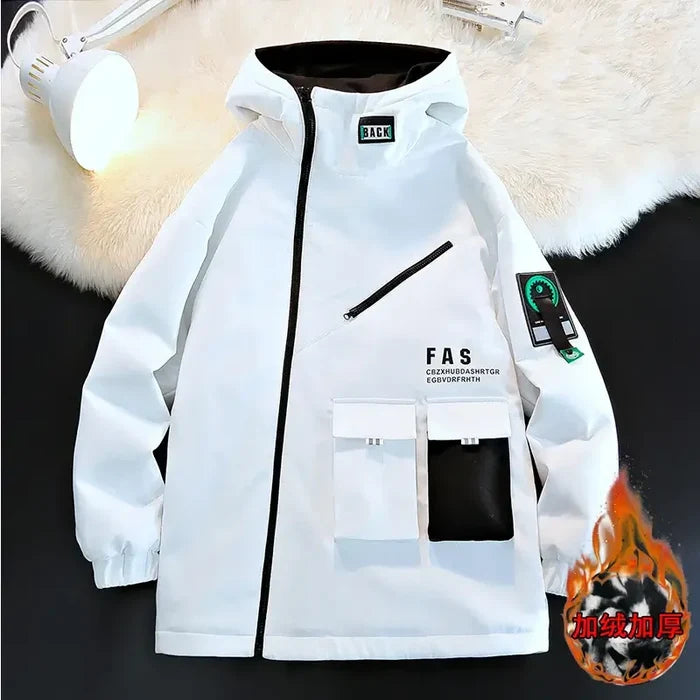 Mens Hooded Pilot Zipper Jacket Velvet Lined front view