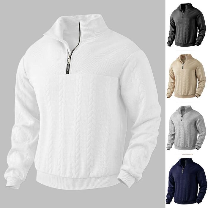 Men's Jacquard Quarter Zip Winter Warm Hoodie precise physical textile measuring reference table grid