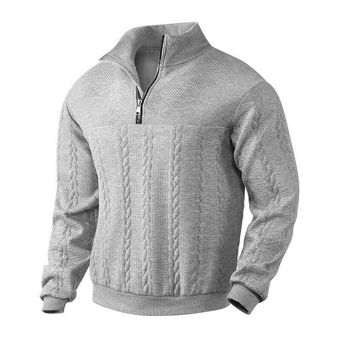 Men's Jacquard Quarter Zip Winter Warm Hoodie elegant white knit version showcasing its intricate textured fabric layout
