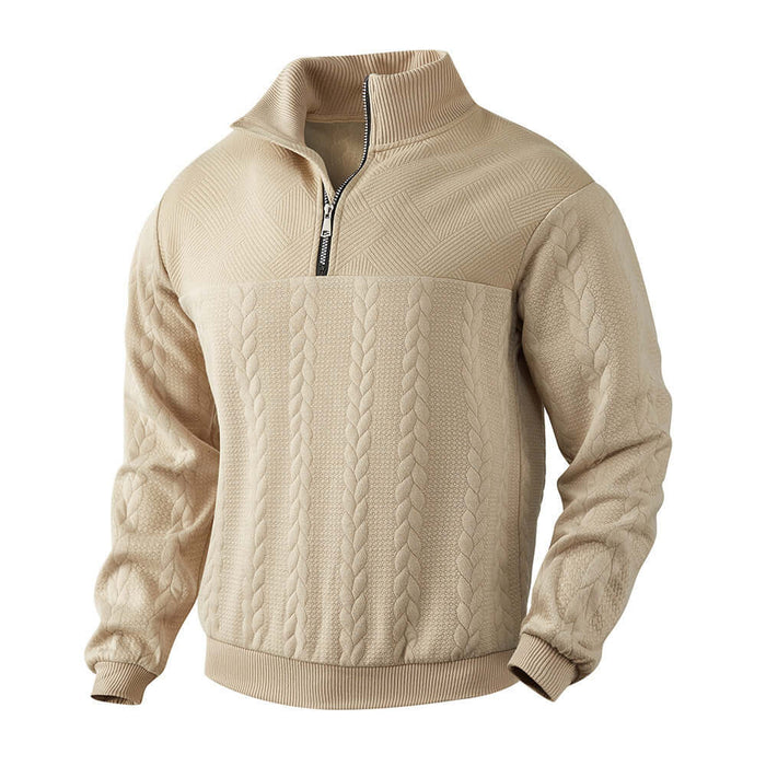 Men's Jacquard Quarter Zip Winter Warm Hoodie clean stylish light gray color variant highlighting the protective front zipper panel