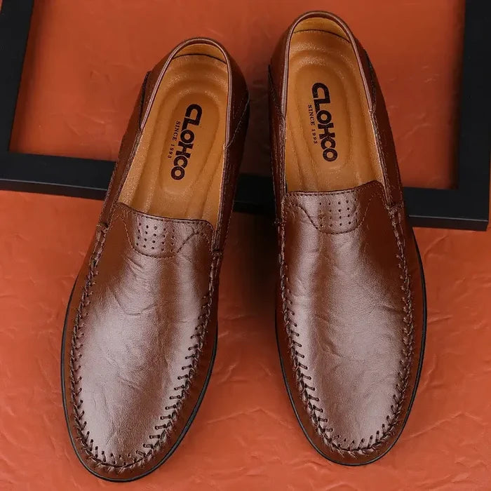 Mens Leather Business Casual Breathable Cowhide Shoes brown leather