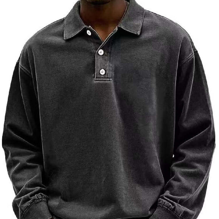 Mens Long Sleeve Polo Shirt army green loose fit
