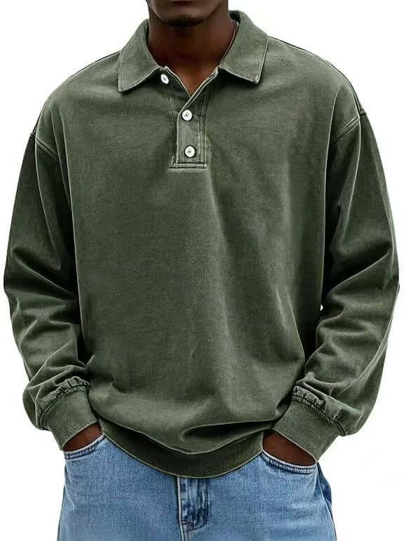 Mens Long Sleeve Polo Shirt black breathable sweatshirt