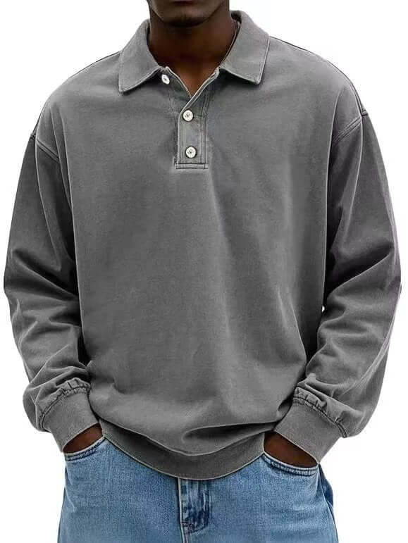 Mens Long Sleeve Polo Shirt gray leisure wear