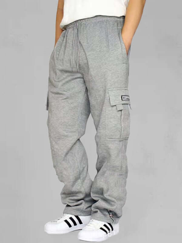 Mens Loose Multi Pocket Cargo Pants with Tethered Casual Fit back view