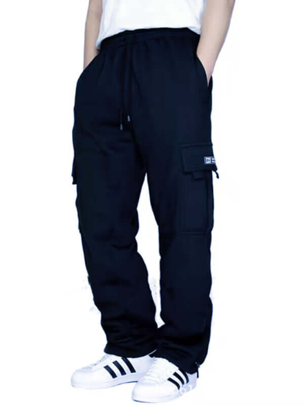 Mens Loose Multi Pocket Cargo Pants with Tethered Casual Fit pockets detail
