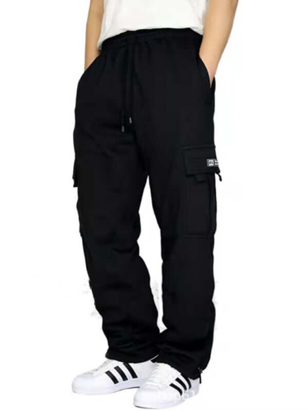 Mens Loose Multi Pocket Cargo Pants with Tethered Casual Fit fabric closeup