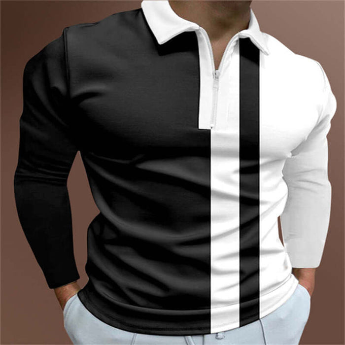 Men's POLO Shirt Striped Printed Short Sleeve T-Shirt in black and white design