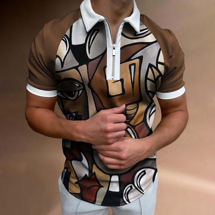 Brown Cream Geometric Polo / 2XL