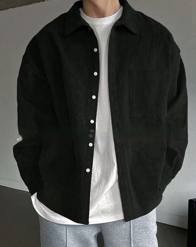 Mens Premium Corduroy Long Sleeve Casual Button Up Shirt length 72.5cm