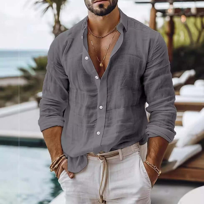Mens Premium Cotton Linen Business Casual Shirt gray