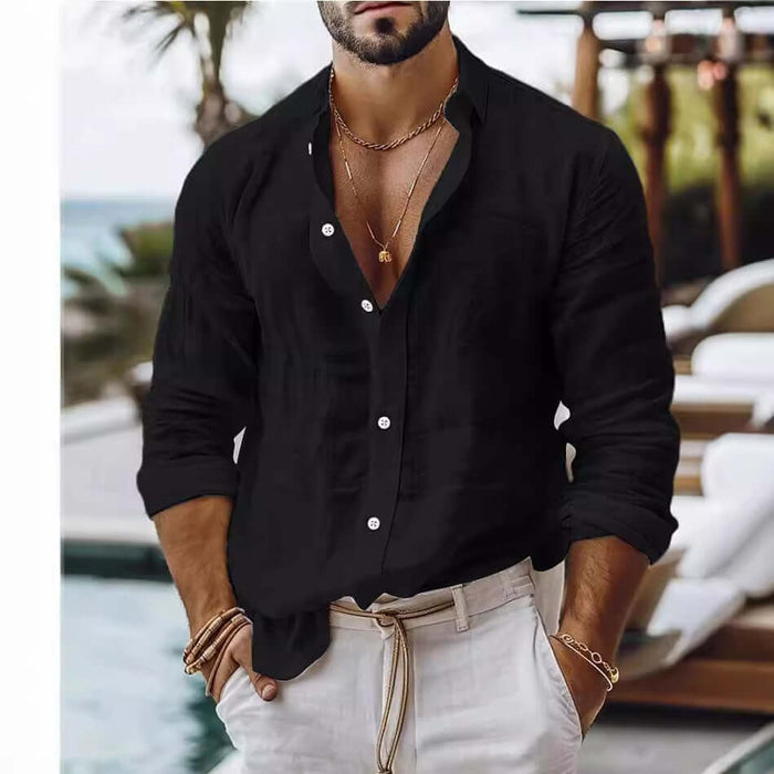 Mens Premium Cotton Linen Business Casual Shirt black