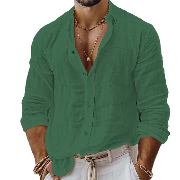 Mens Premium Cotton Linen Business Casual Shirt green