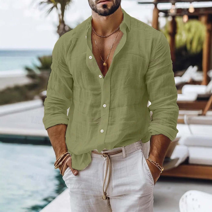 Mens Premium Cotton Linen Business Casual Shirt size S length 76