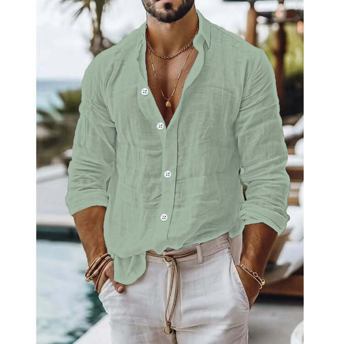 Mens Premium Cotton Linen Business Casual Shirt size M chest 114