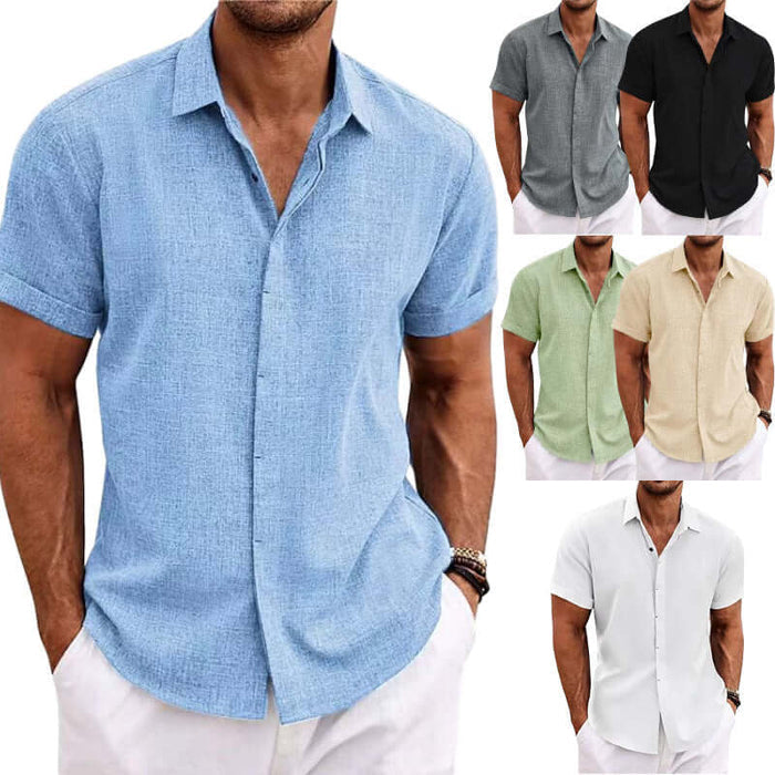 Mens Premium Linen Slim Fit Breathable Casual Shirt apricot
