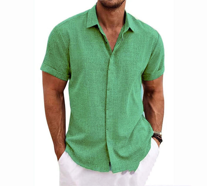 Mens Premium Linen Slim Fit Breathable Casual Shirt matcha green