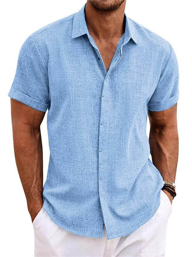 Mens Premium Linen Slim Fit Breathable Casual Shirt navy blue