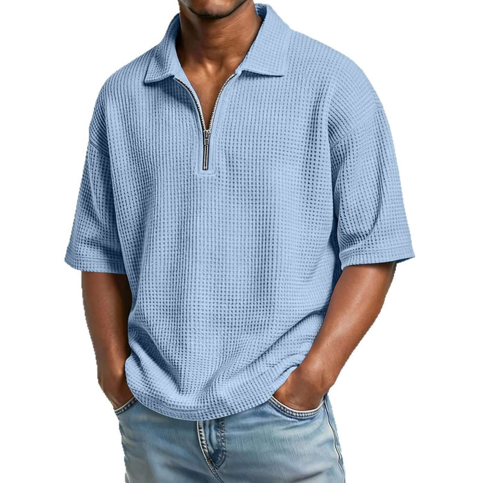 Mens Premium Waffle Knit Breathable Summer Polo sky blue beach