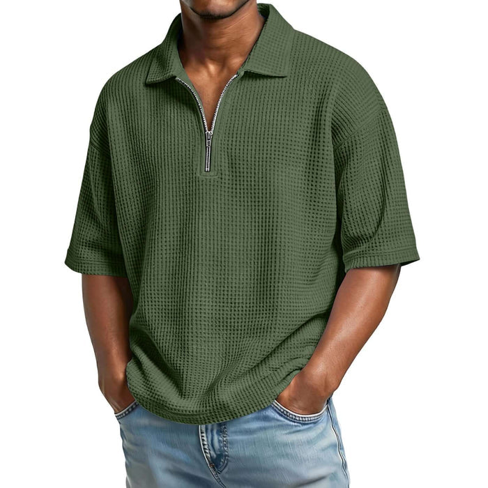 Mens Premium Waffle Knit Breathable Summer Polo khaki