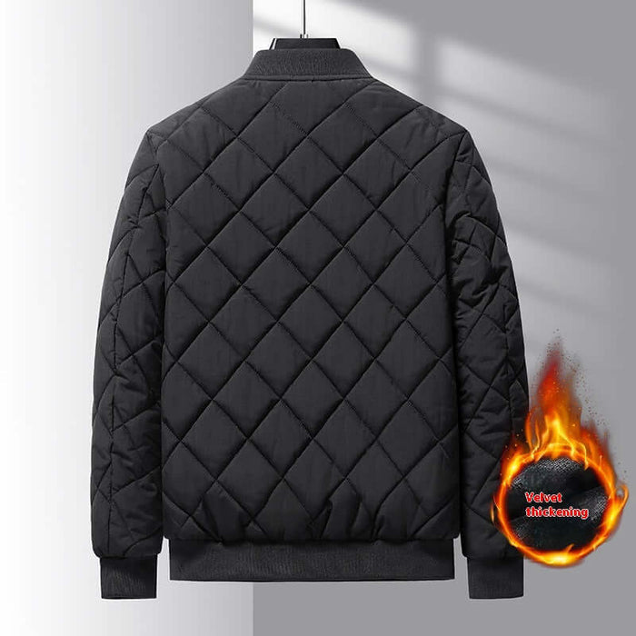 Mens Rhombic Quilted Baseball Jacket khaki color men fashion.