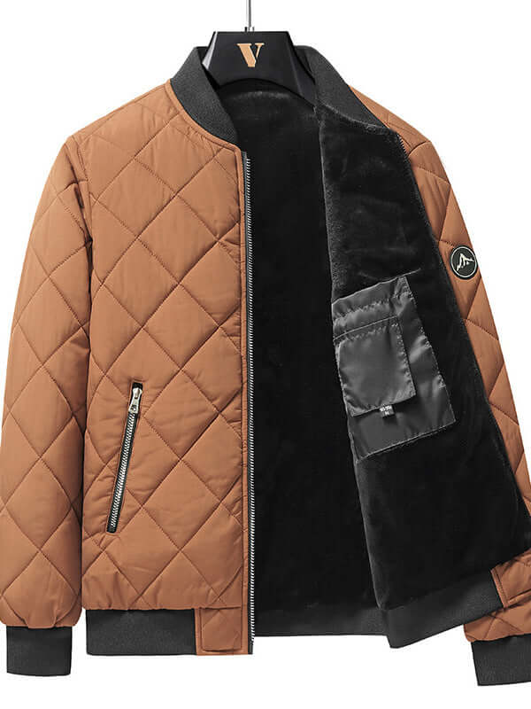 Mens Rhombic Quilted Baseball Jacket windproof winter coat.